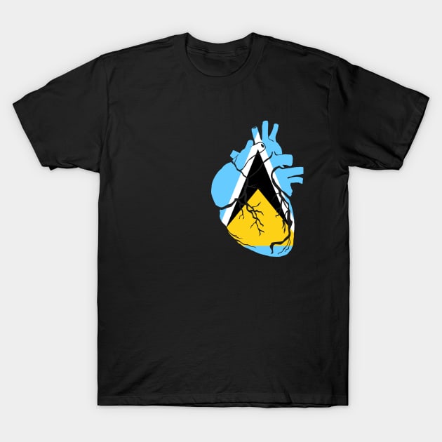 Saint Lucia Flag, Anatomical Heart Design T-Shirt by Bun Art Store